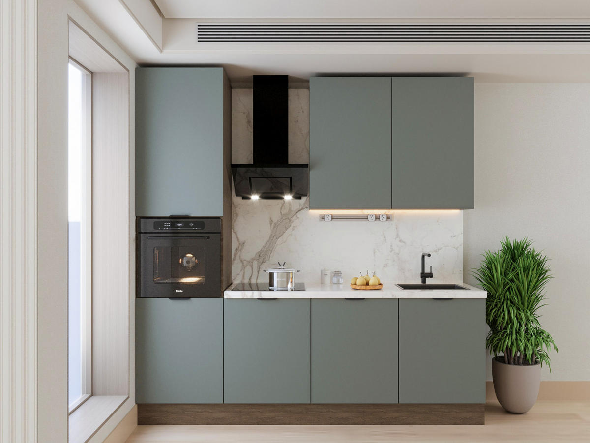 KÜCHENZEILE 240 cm Livaro – KU-S25 – Grün / Dunkle Eiche - Dunkelbraun/Grün, Holzwerkstoff (240/247/60cm) - hi-markt