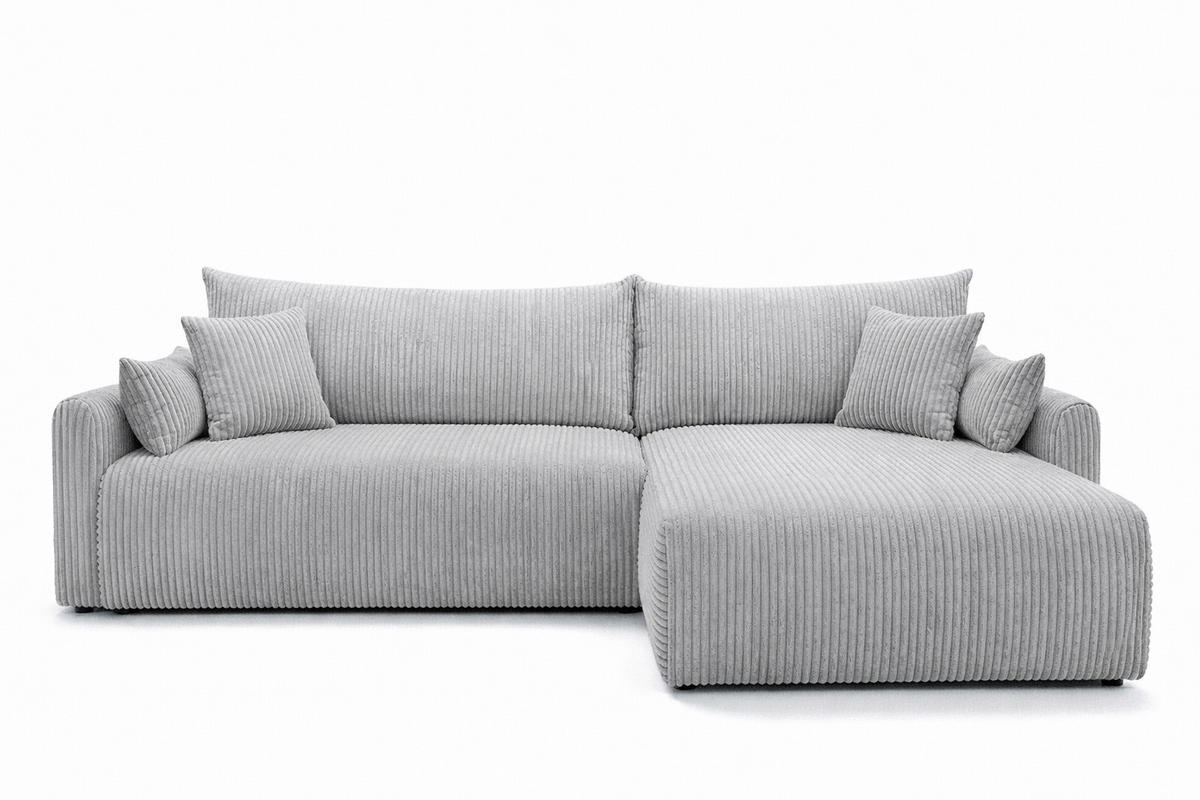 ECKSOFA Mit Schlaffunktion, Cordstoff Poso, Hellgrau, Rechts, JAPANDI - Hellgrau, Holz (262/145cm) - Kaiser Möbel