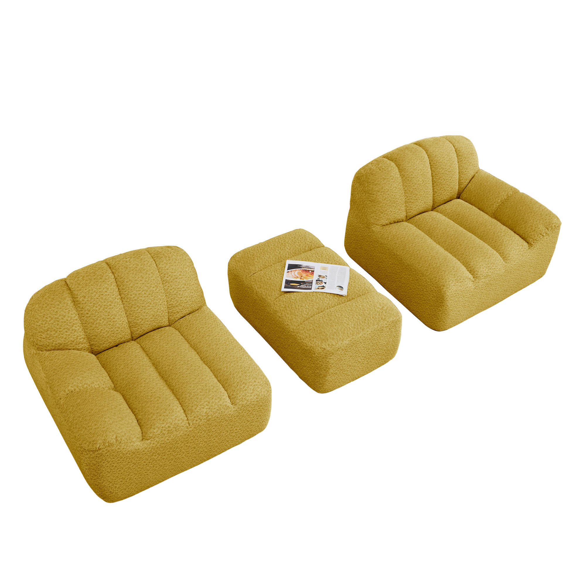 SOFA 2-Sitzer in Gelb mit Ottoman und modularer L-Form - Gelb, Textil (165/79/210cm) - Flora Grace