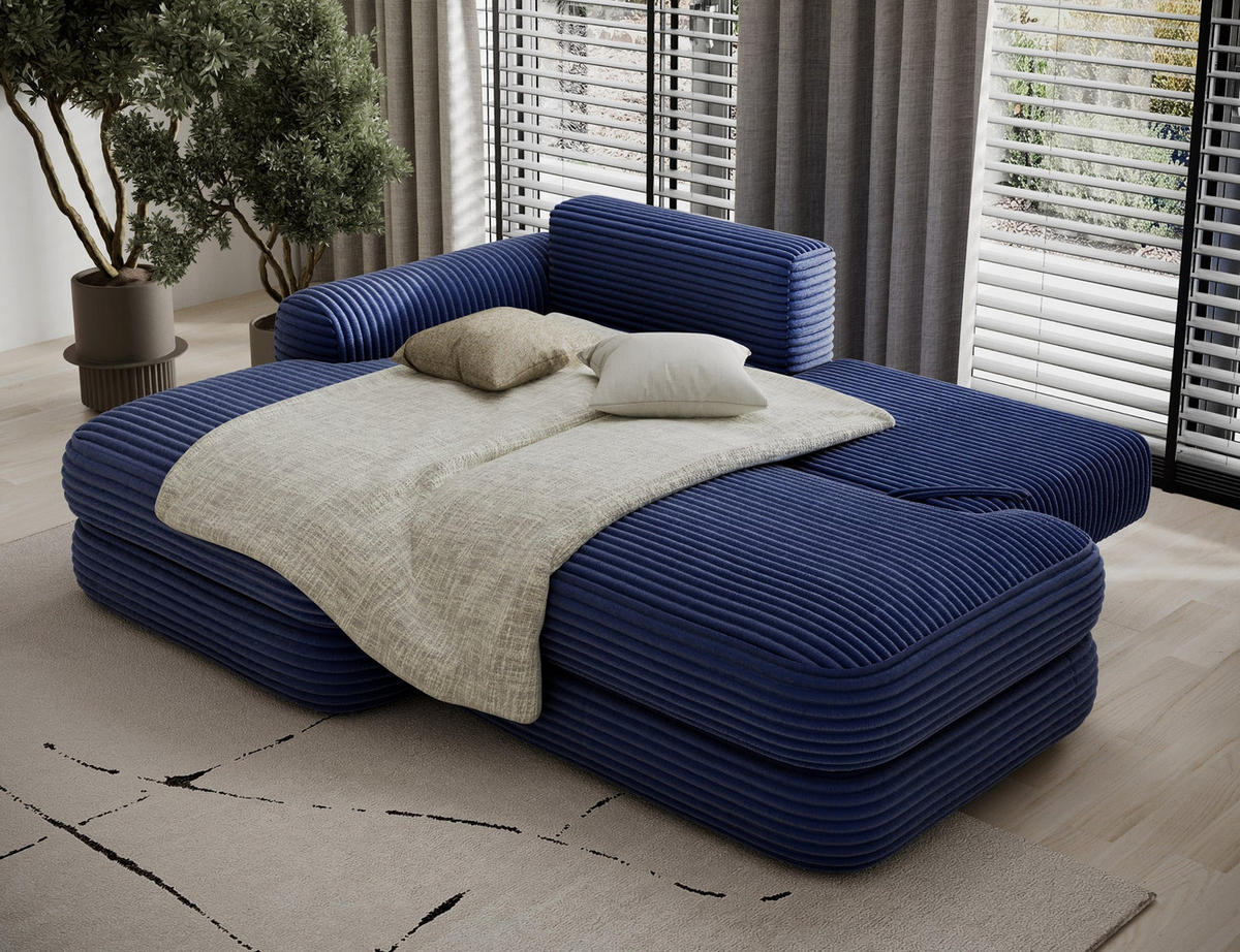 ECKSOFA RIPELI L-Form mit Schlaffunktion & Bettkasten – Modernes 3-Sitzer Sofa, Wellenfederung, 217 × 175 cm - Schwarz/Dunkelblau, Kunststoff (217/175cm) - Wohnideebilder
