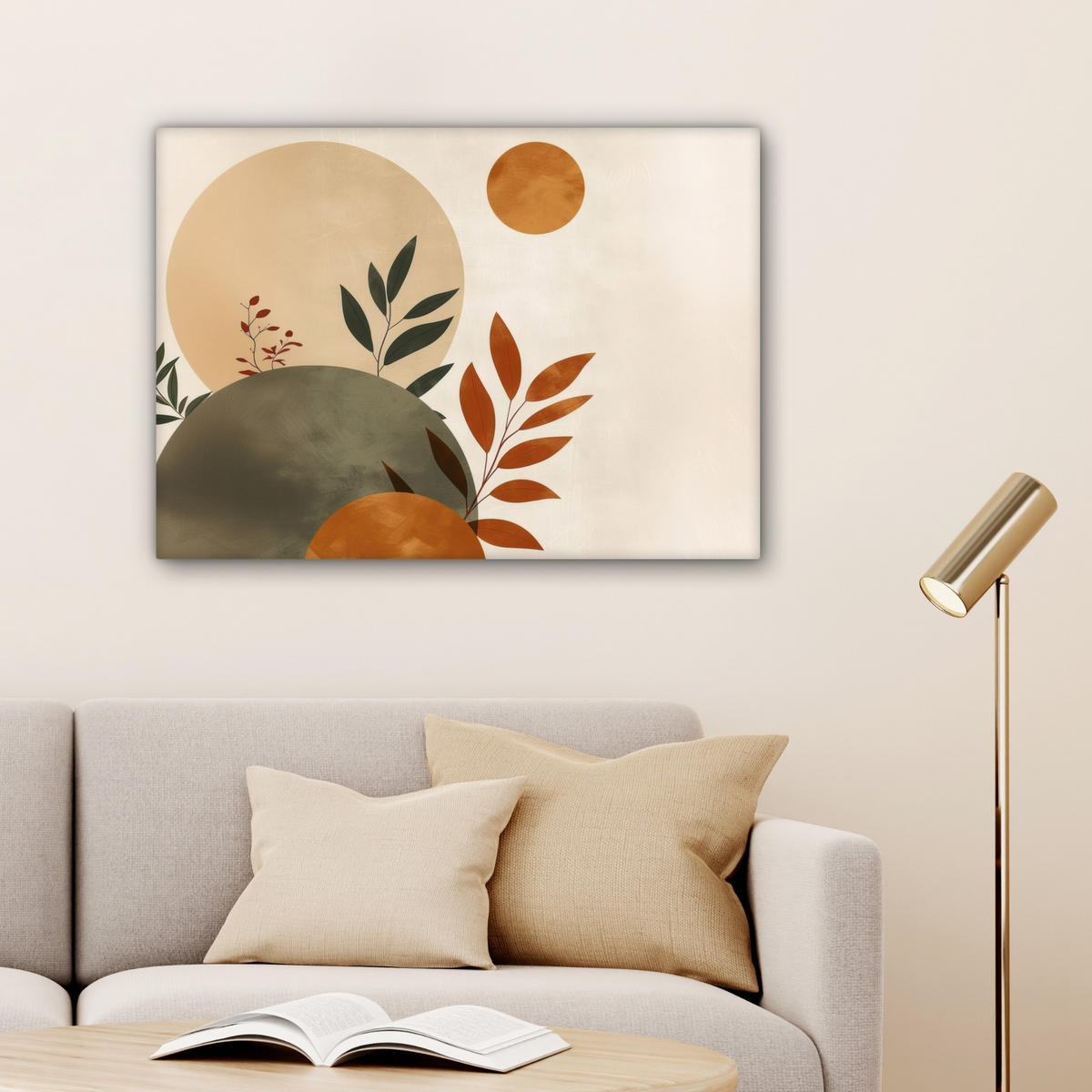 LEINWANDBILD Formen - Rund - Blätter - Beige Wandbilder 80x60 cm - Rostfarben, Textil (80/60cm) - MuchoWow