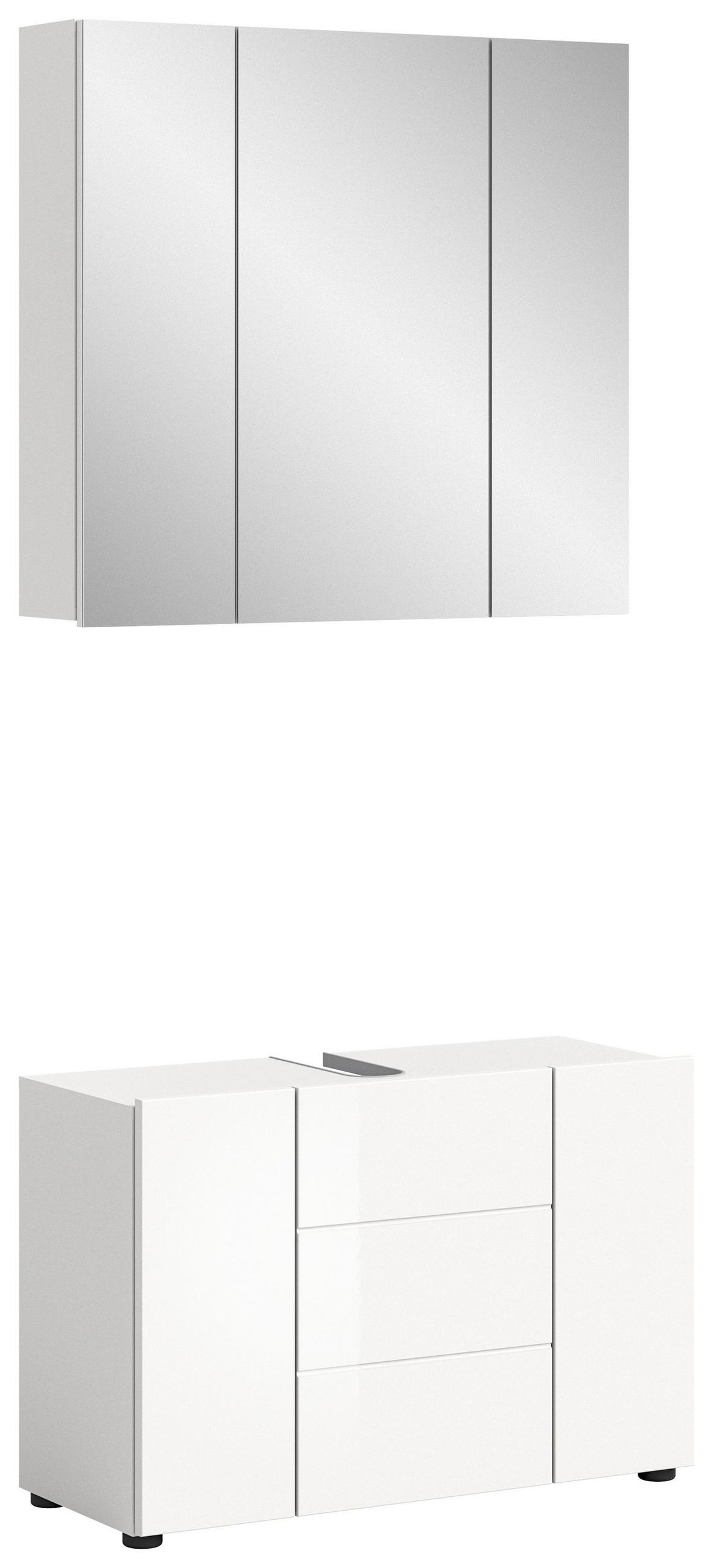 BADKOMBINATION 2tlg. inkl. Beleuchtung Vira Bad in weiß Melamin und weiß HG B/H/T: 82x190x34 cm - Weiß, Holz (82/190/34cm)