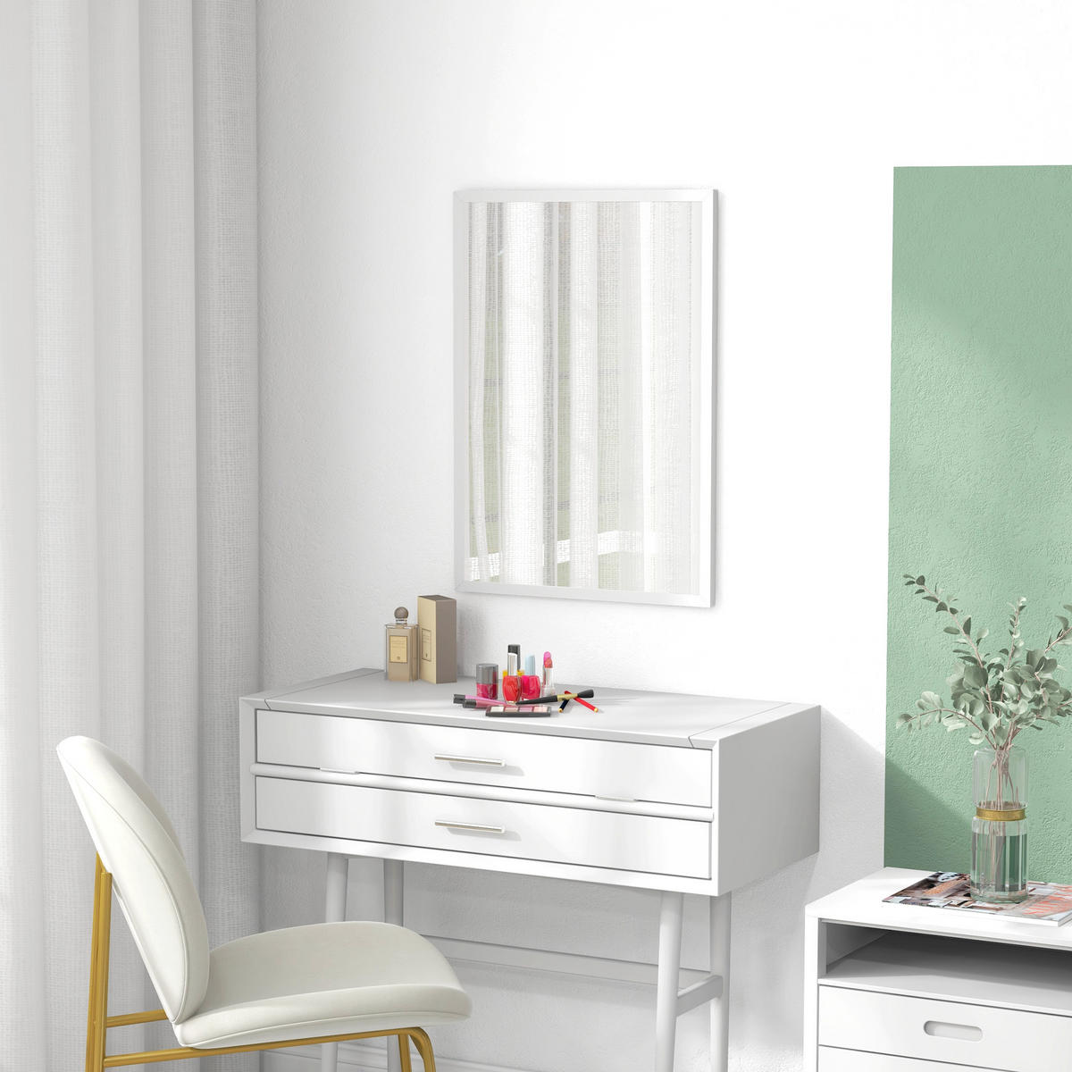 WANDSPIEGEL DE-14337 rechteckig 50x70 cm Weiß - Weiß, Glas (50/70/2cm) - ComfortXL