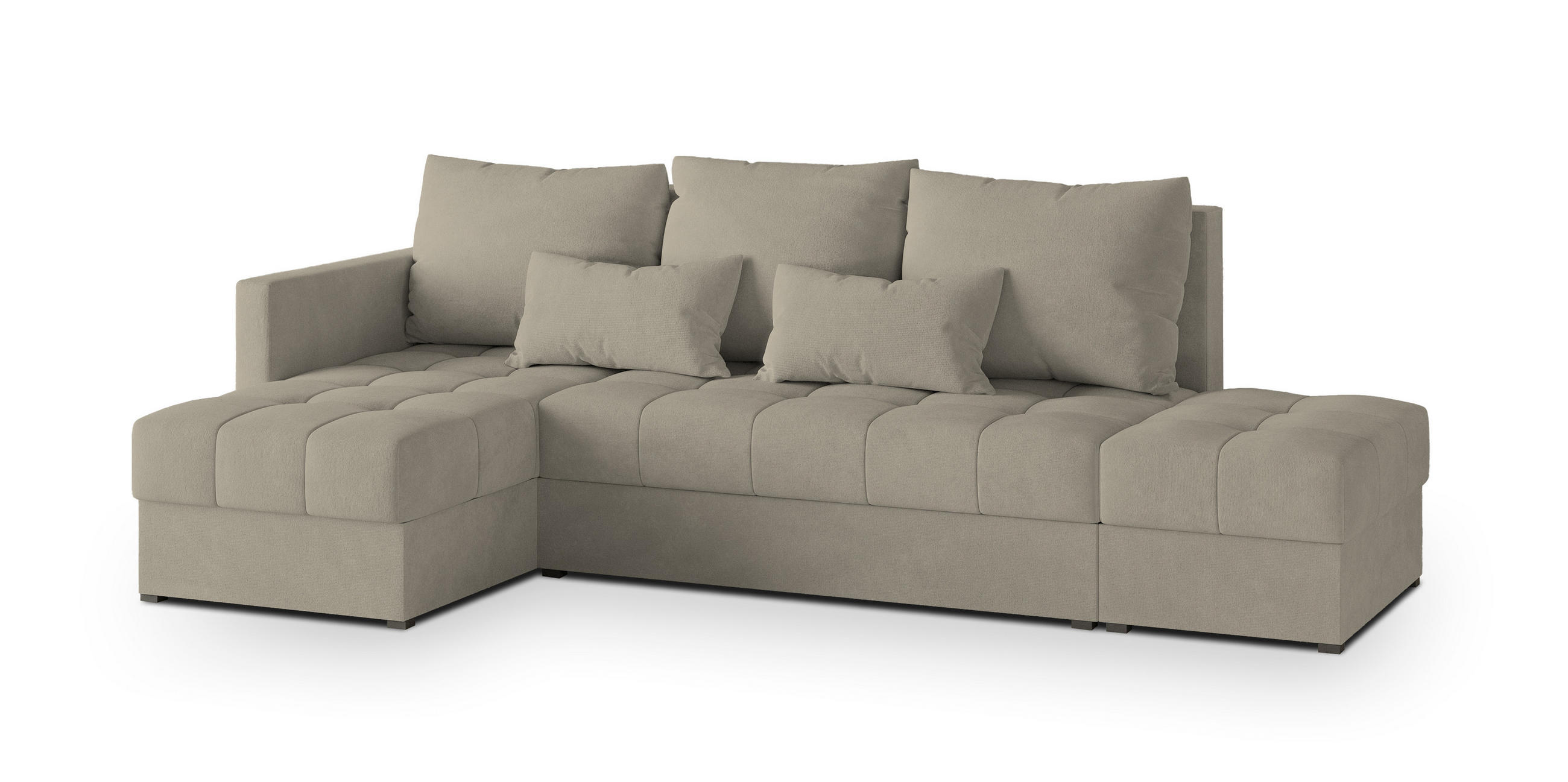 ECKSOFA LUMARI L-S Beige Plüsch-Stoff mit Schlaffunktion - Beige, Holz (262/143cm) - MASSENO
