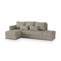 ECKSOFA LUMARI L-S Beige Plüsch-Stoff mit Schlaffunktion - Beige, Holz (262/143cm) - MASSENO