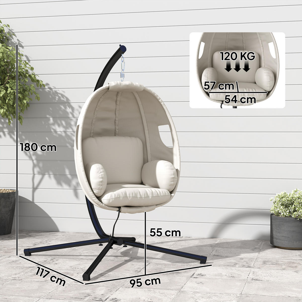 HÄNGESESSEL Hellgrau 117.0/95.0/180.0 cm - Hellgrau, Metall (95/180/117cm)