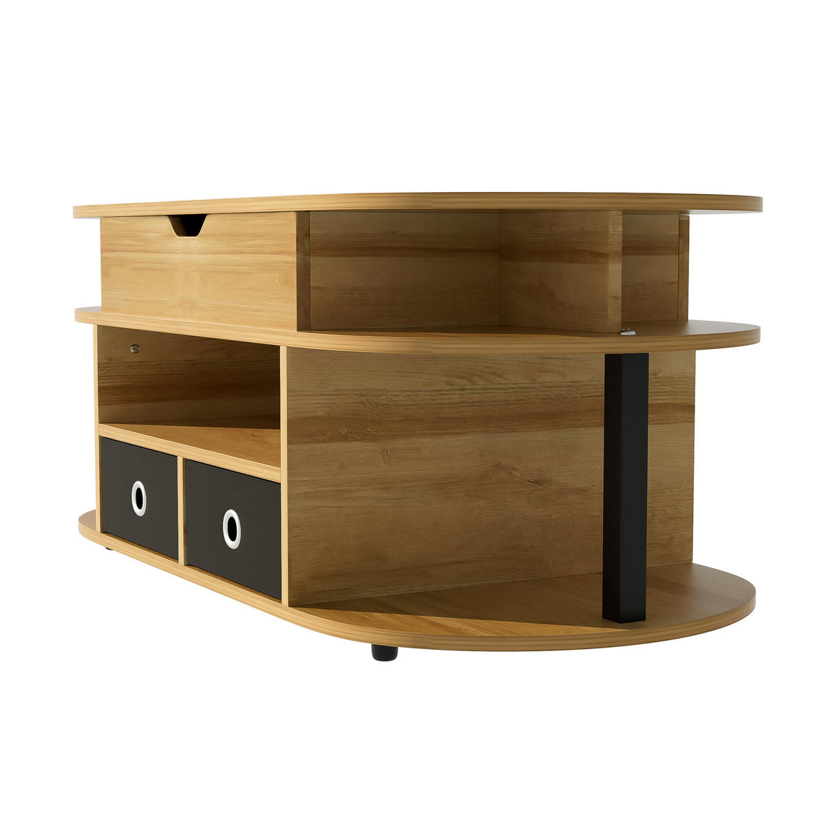 COUCHTISCH Holzfarbe und Schwarz 105/50/45 cm Hebefunktion Stoffschubladen - Schwarz, Holzwerkstoff (50/105/45cm) - PANGIVO