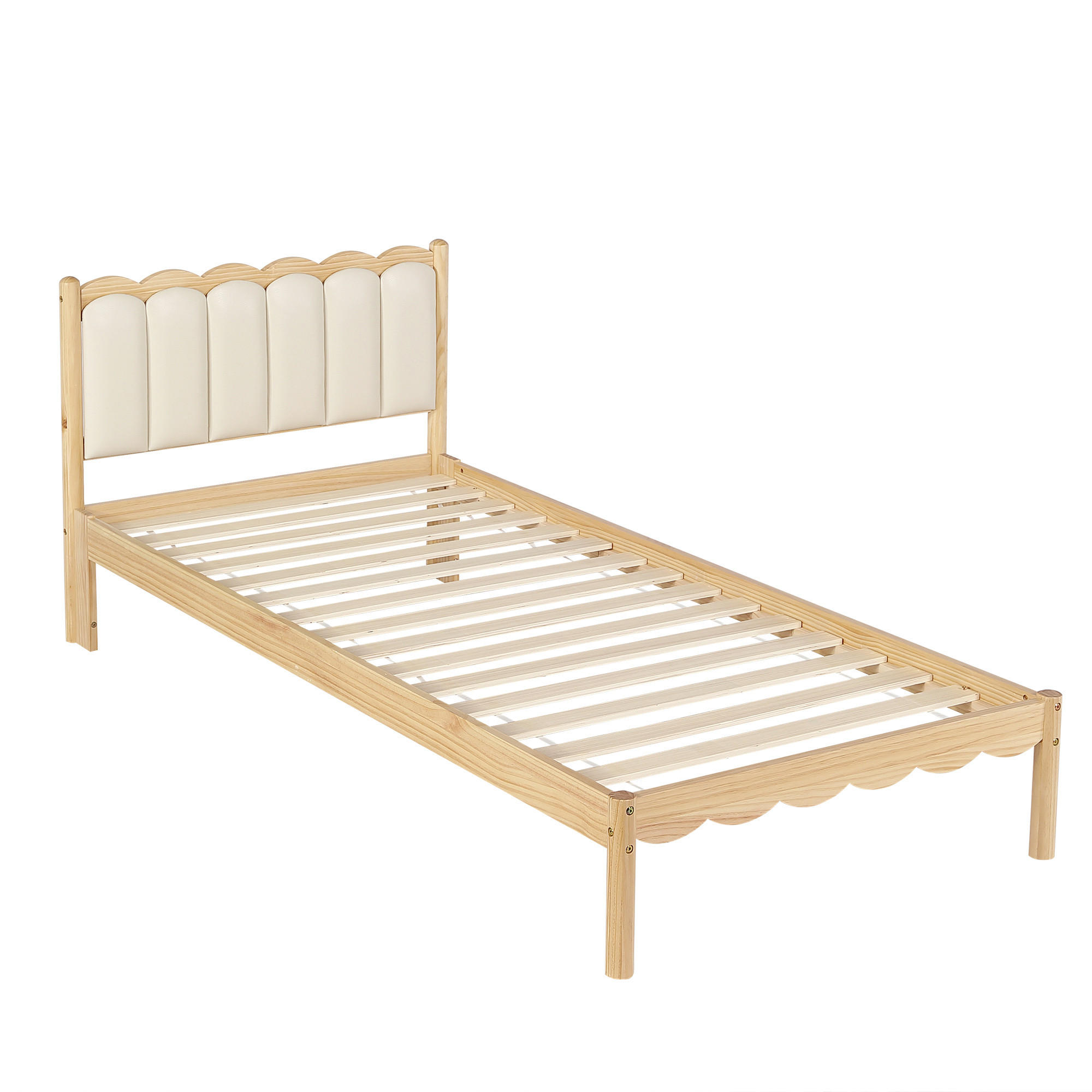 POLSTERBETT 90/200 cm in Beige und Natur mit Wellenoptik - Beige/Naturfarben, Holzwerkstoff/Textil (90/200cm) - WISHDOR