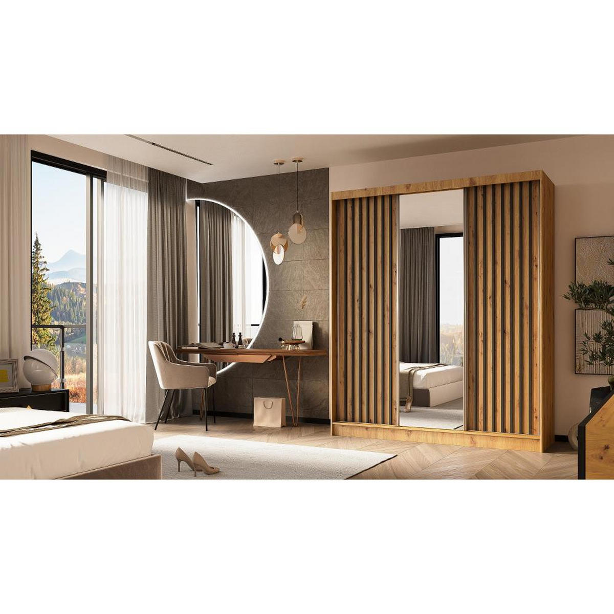 SCHWEBETÜRENSCHRANK Helix 180/216/61 eiche artisan+schwarz mit Schubladeneinsatz - Schwarz/Eiche Artisan, Holzwerkstoff (180/216/61cm) - Beautysofa