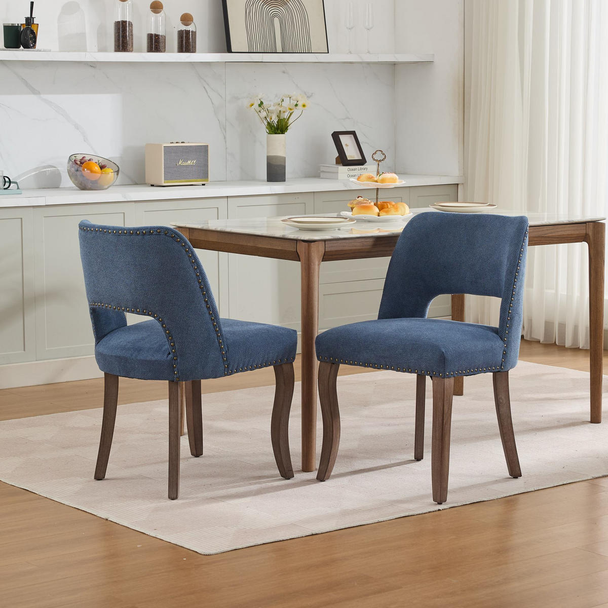 STUHL-SET DE-36340 2 Stück mit durchbrochener Rückenlehne Blau - Blau, Holz (51/82.5/58cm) - ComfortXL