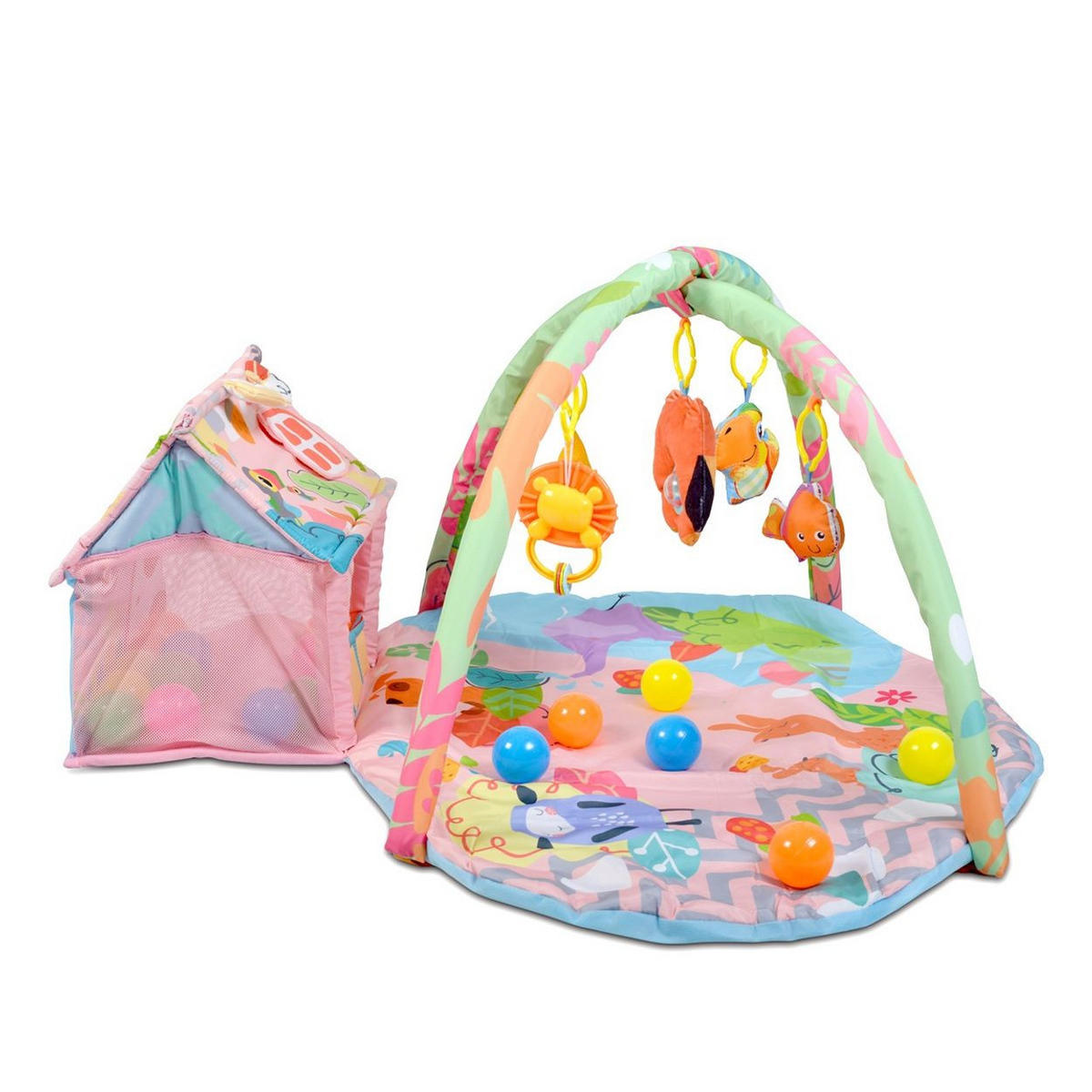 SPIELBOGEN Happy Farm pink Activity-Center, 30 Spielbälle, kleines Haus, 100% Polyester - Multicolor, Textil (85/48/90cm) - Moni