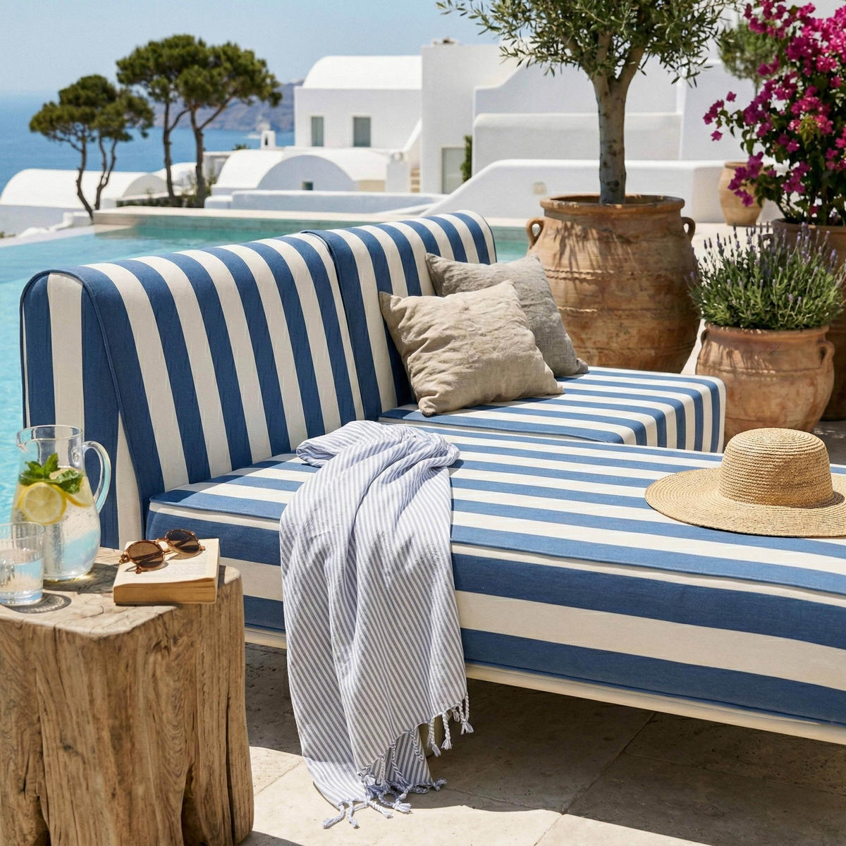 GARTENSOFA mit 2 Sitzplätzen, Blau - Blau, Textil (153/78/144cm) - Oviala