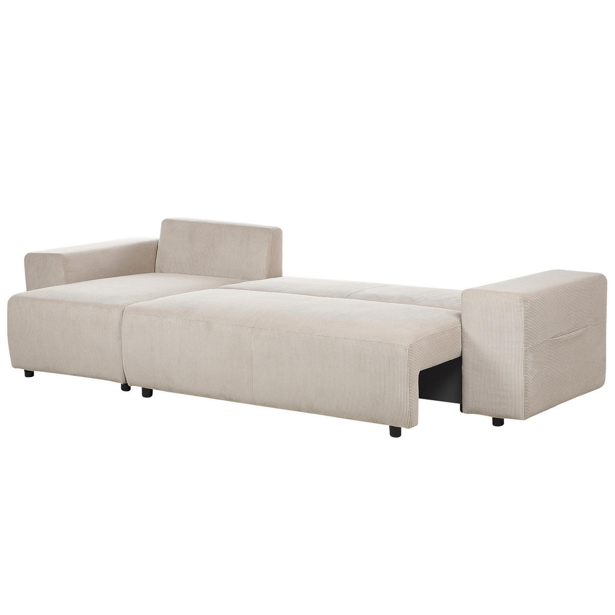 3-SITZER-ECKSOFA Cord taupe linksseitig mit Schlaffunktion Stauraum Luspa - Taupe/Schwarz, Textil (294/130cm) - Beliani