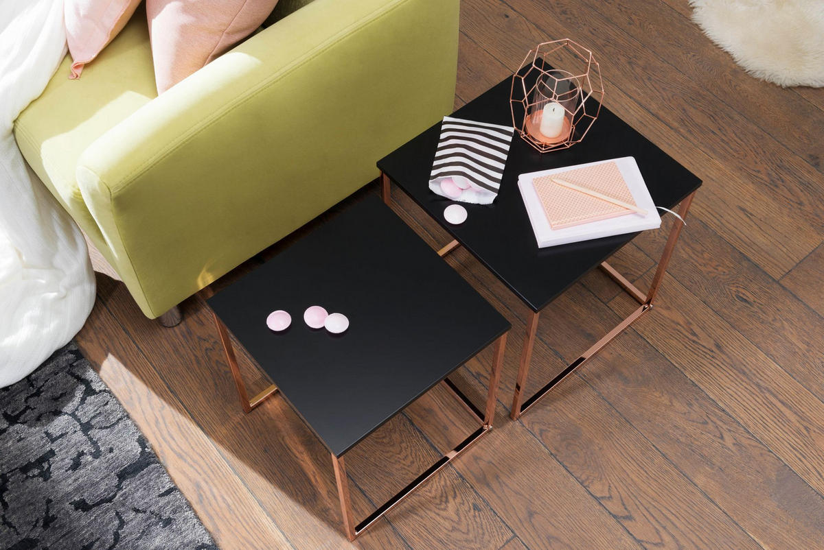 COUCHTISCH 2er Set Metallgestell Glas MDF-Platte TRONTO, Bronze 40x40x42 cm - Bronzefarben, Holz/Metall (40/40/42cm) - KADIMA DESIGN