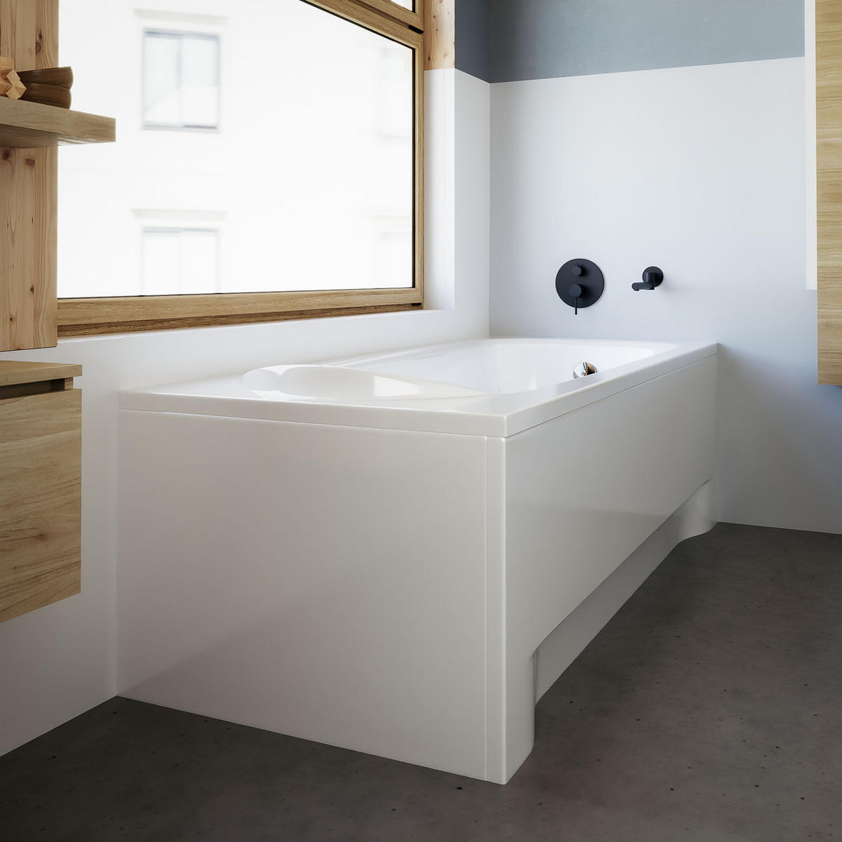 BADEWANNE Rechteck MEDIUM 170/75 mit Schürze Ablauf Füße - Weiß, Kunststoff (75/56/170cm) - bad land