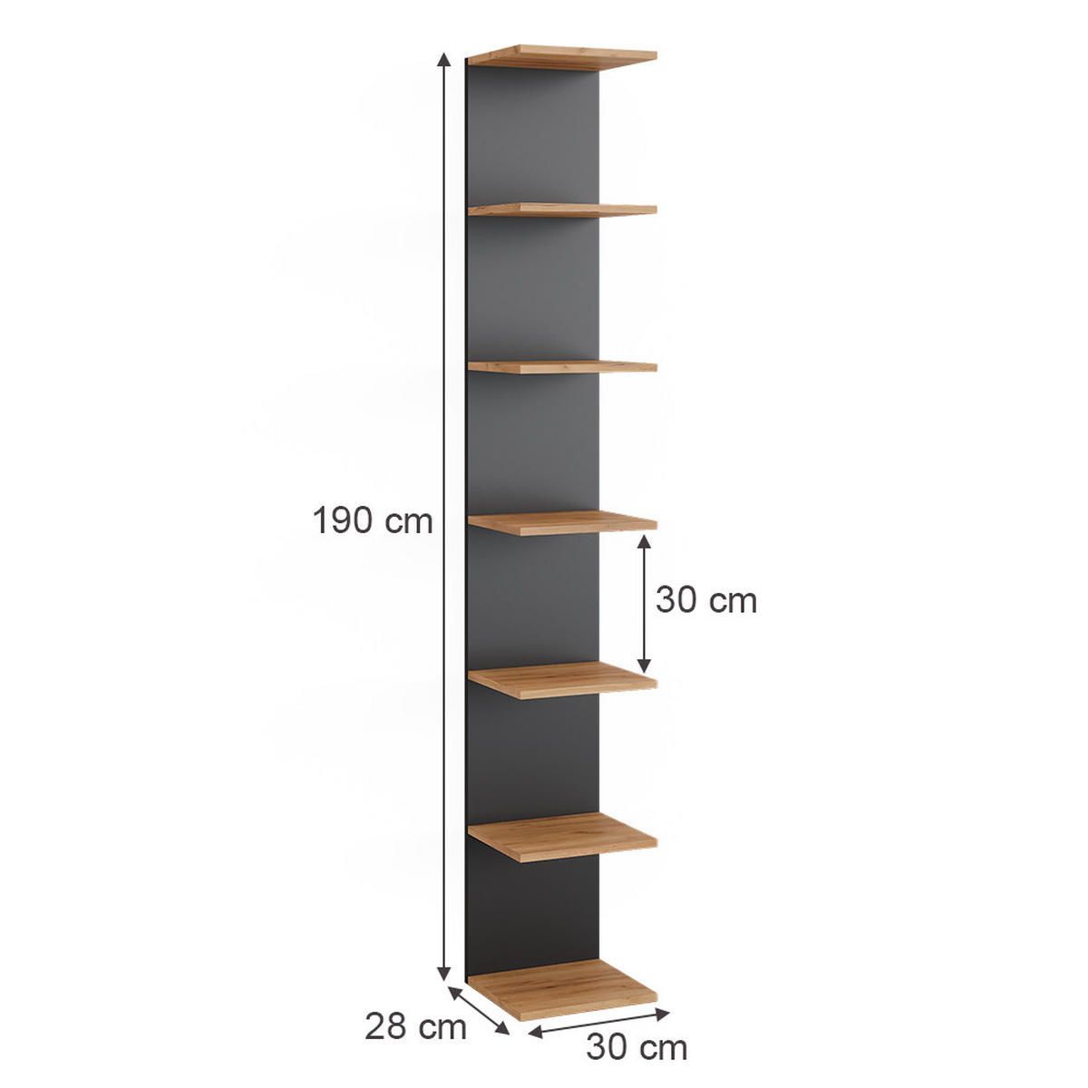 WANDREGAL Paolo Anthrazit 28 x 190 cm 2er Set - Honigeiche/Anthrazit, Holzwerkstoff (30/190/28cm) - Vicco