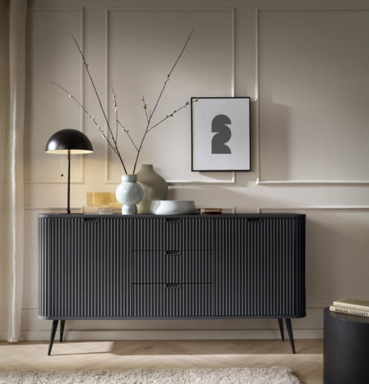 SIDEBOARD Schwarz Zoja Frezierte Oberfläche KSZ168 - Schwarz, Holzwerkstoff (168/87/39cm) - Sepro Meble