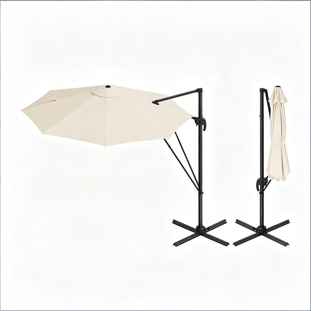 SONNENSCHIRM Metall Polyester 306x167x207 cm Beige Mit Kreuzfuß - Beige, Textil (167/306cm) - Raelunyi