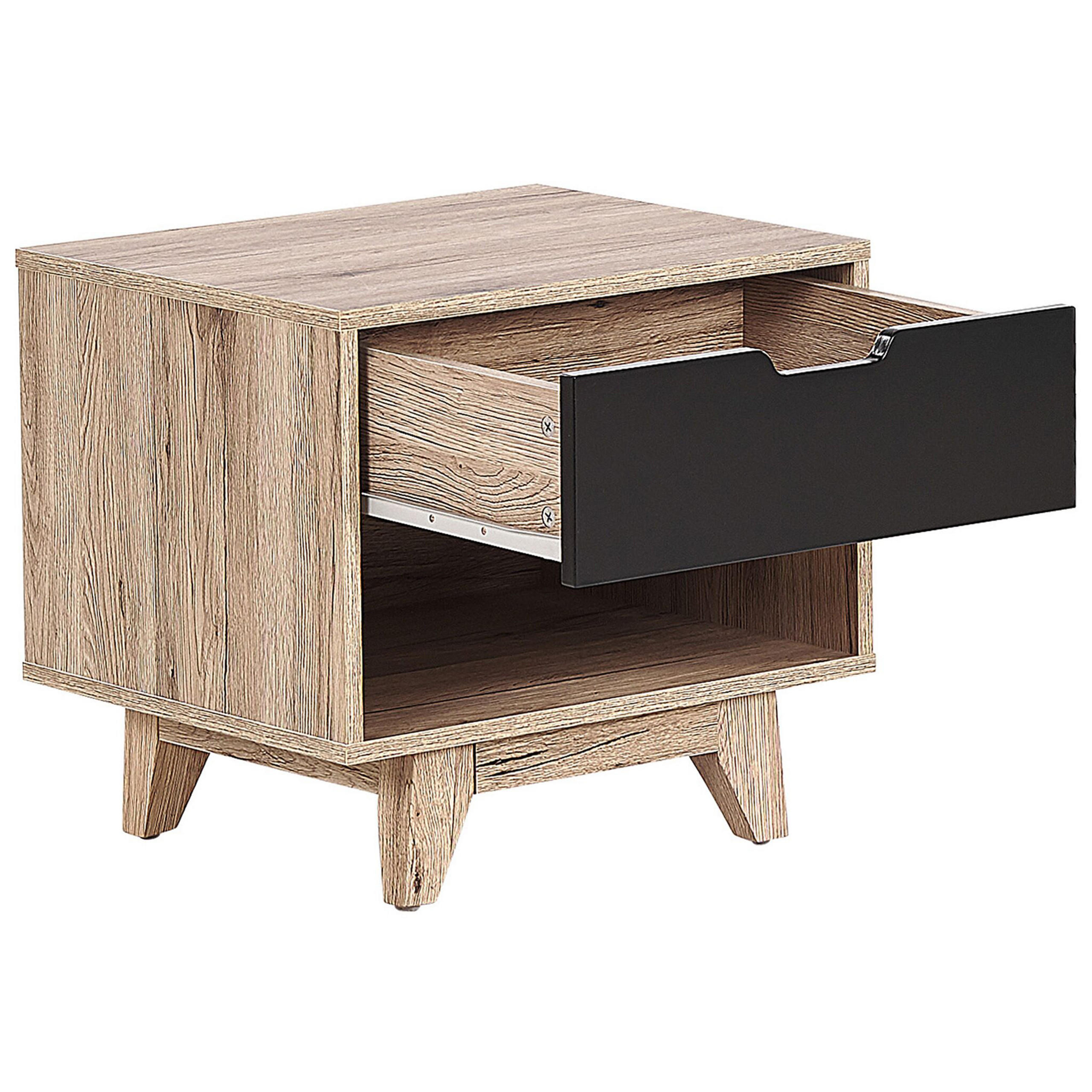 NACHTTISCH heller Holzfarbton/schwarz Spencer - Hellbraun/Schwarz, Holzwerkstoff (50/46/40cm) - Beliani