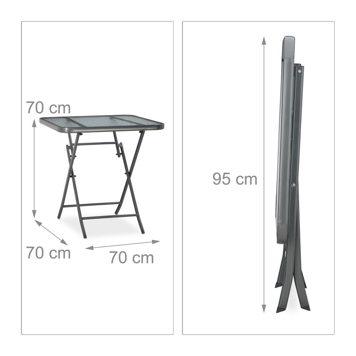 BALKONTISCH - Grau, Glas/Metall (70/70/70cm) - Relaxdays