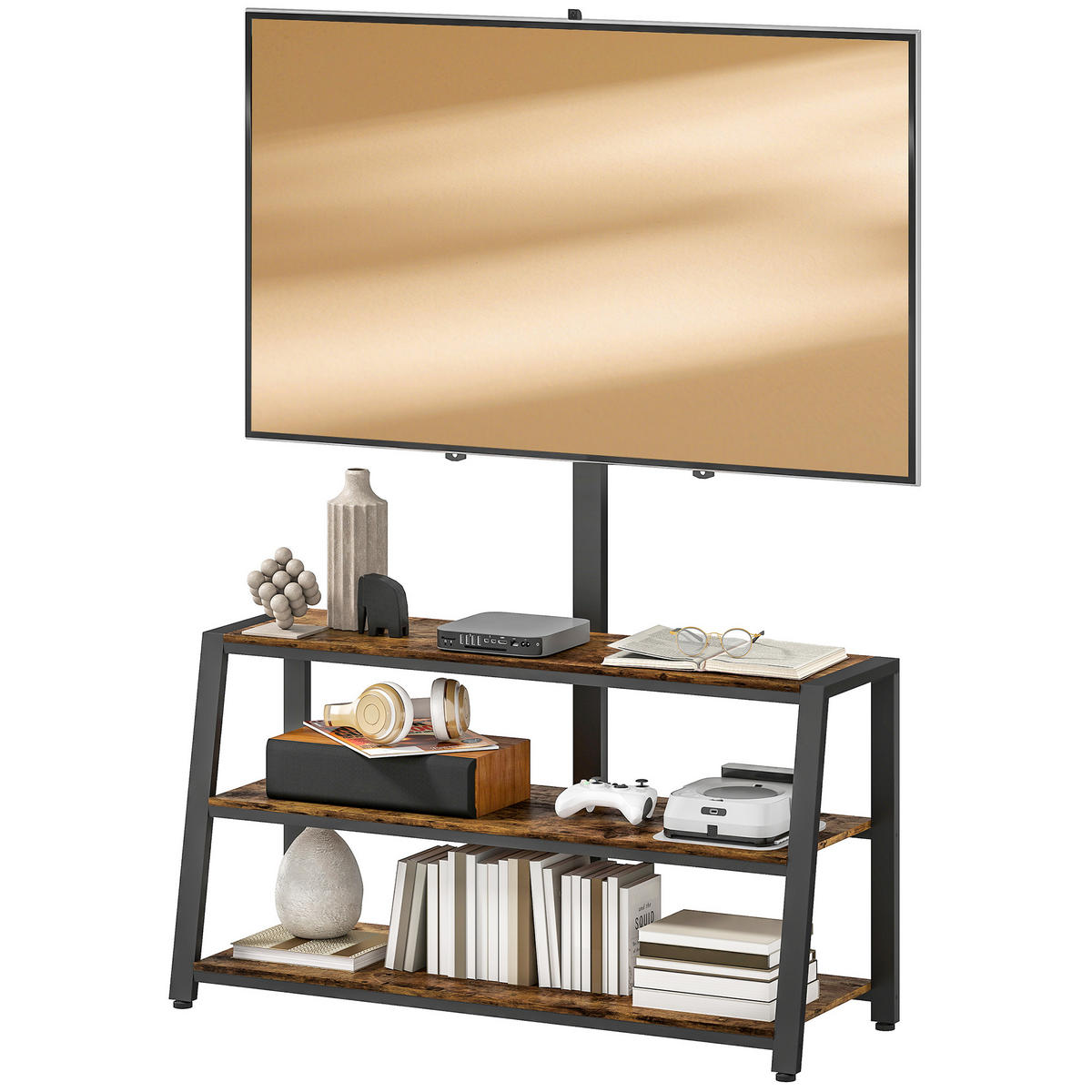 TV-SCHRANK Braun/Schwarz 108/41/135 cm, Mit TV-Halterung, Schwenkbar, Offene Fächer - Braun, Holzwerkstoff (108/135/41cm) - PANGIVO