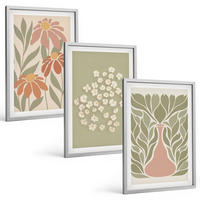 BILDER SET 3er Set - 40x60 cm Silberner Rahmen - Florale Boho-Muster - Silberfarben, Kunststoff (40/60cm) - TULUP