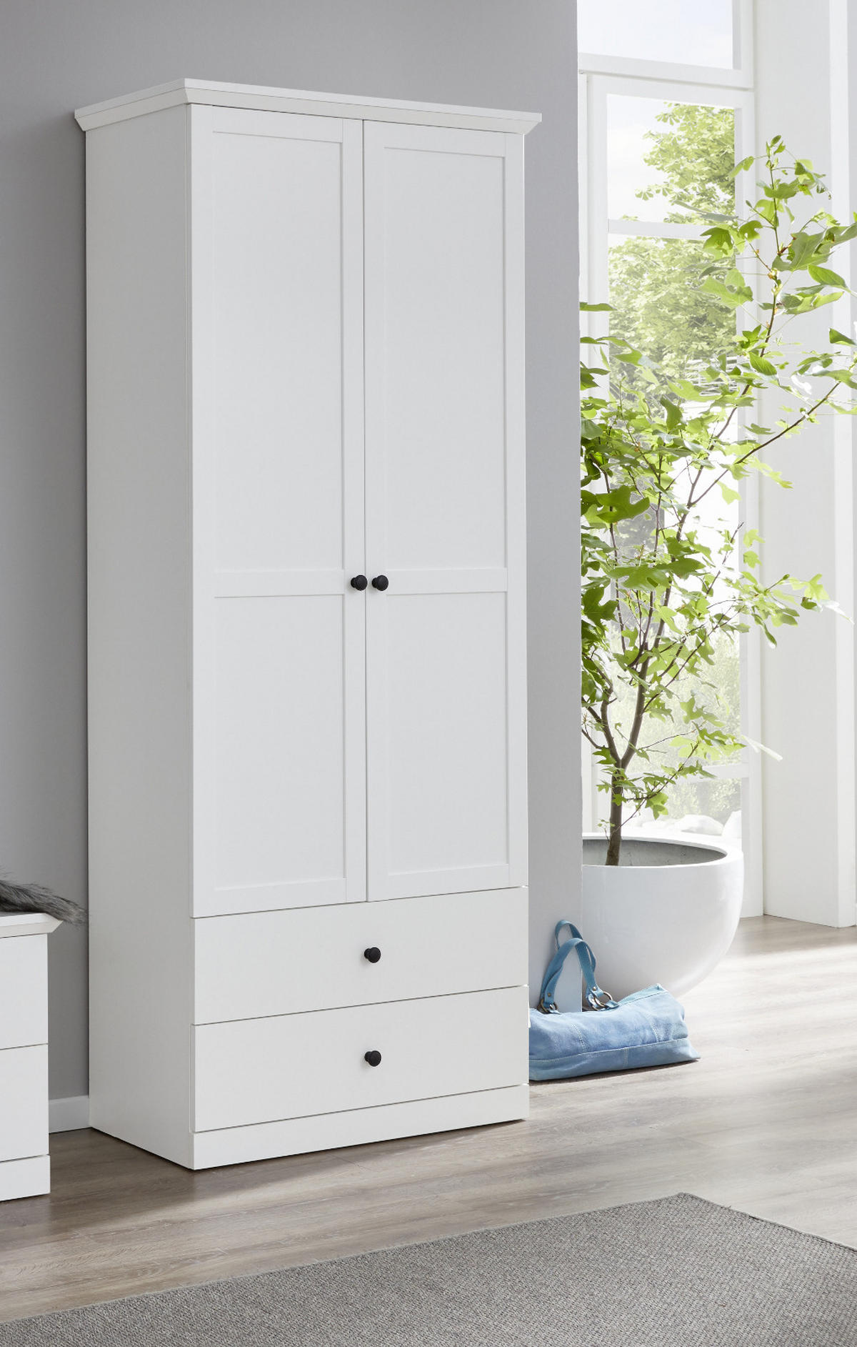 GARDEROBENSCHRANK weiß matt 81 x 196 cm, SCHUHSCHRANK im Landhaus-Stil - Silberfarben/Weiß, Holzwerkstoff/Metall (81/196/41cm) - Top.Furn