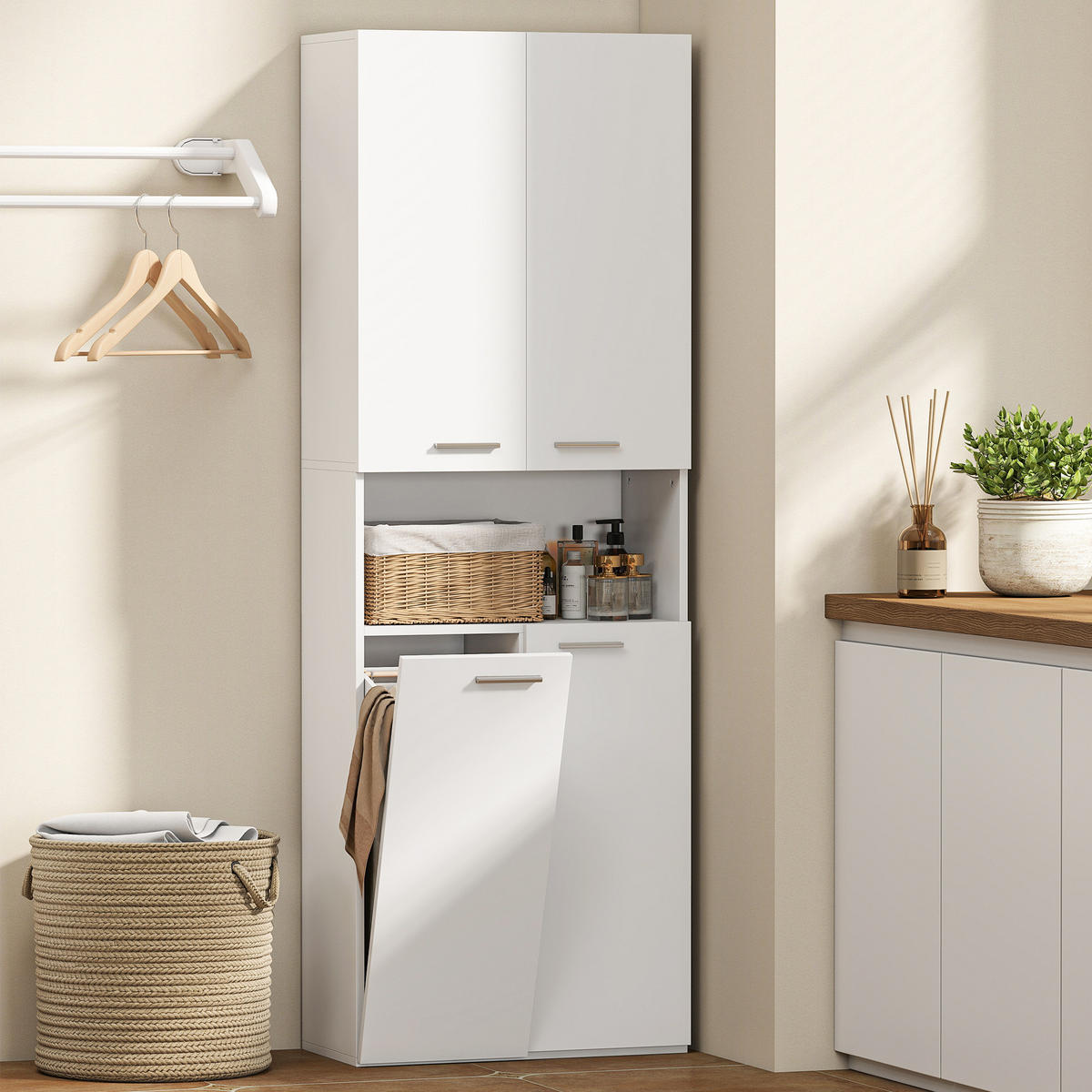 BADEZIMMERSCHRANK aus MDF 60/30/174 cm Weiß - Weiß, Holzwerkstoff/Metall (30/174/60cm) - HOMCOM