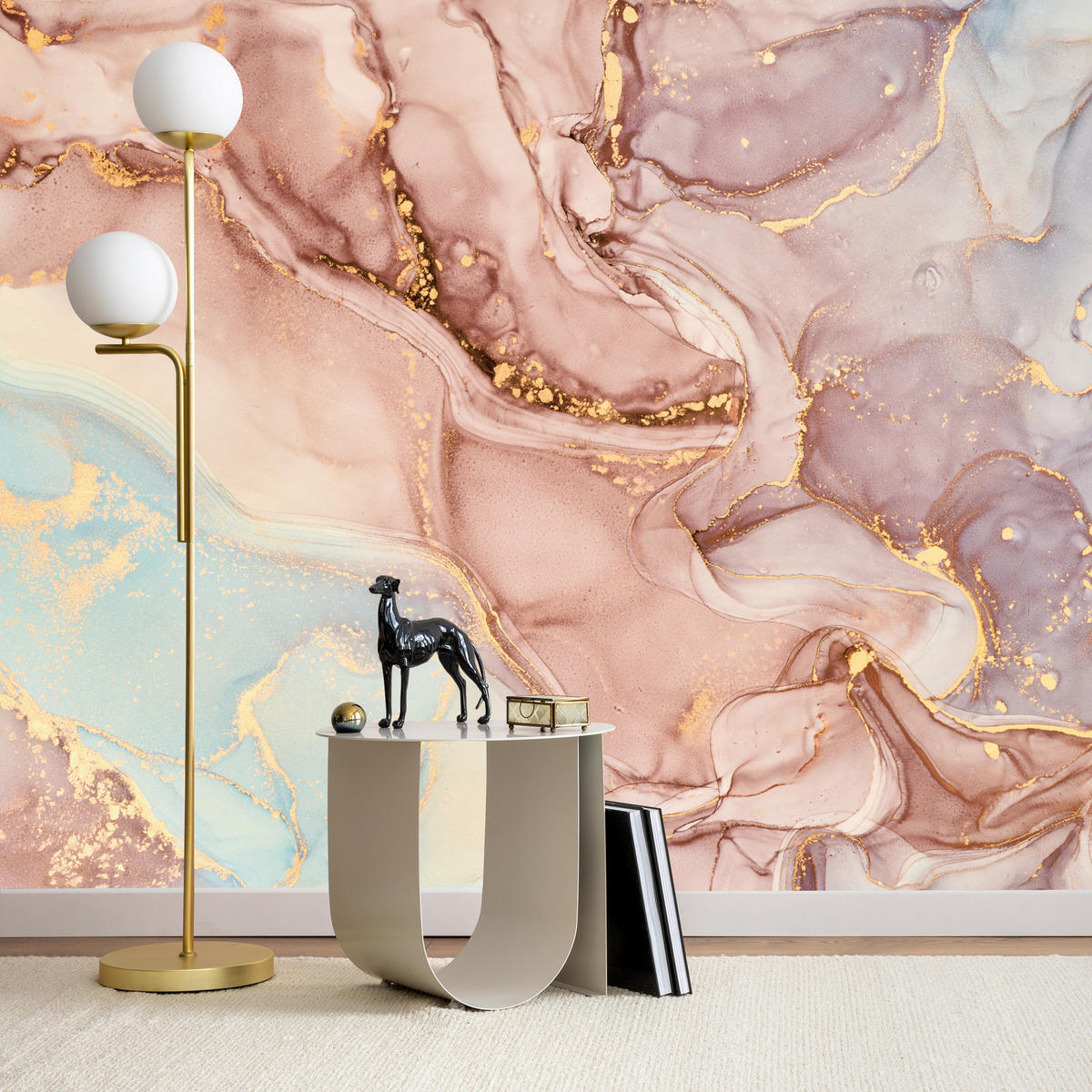 FOTOTAPETE für Wohnzimmer Bunte Marmor Abstraktion 250x175 - Blau/Beige, Papier (250/175cm) - Muralo