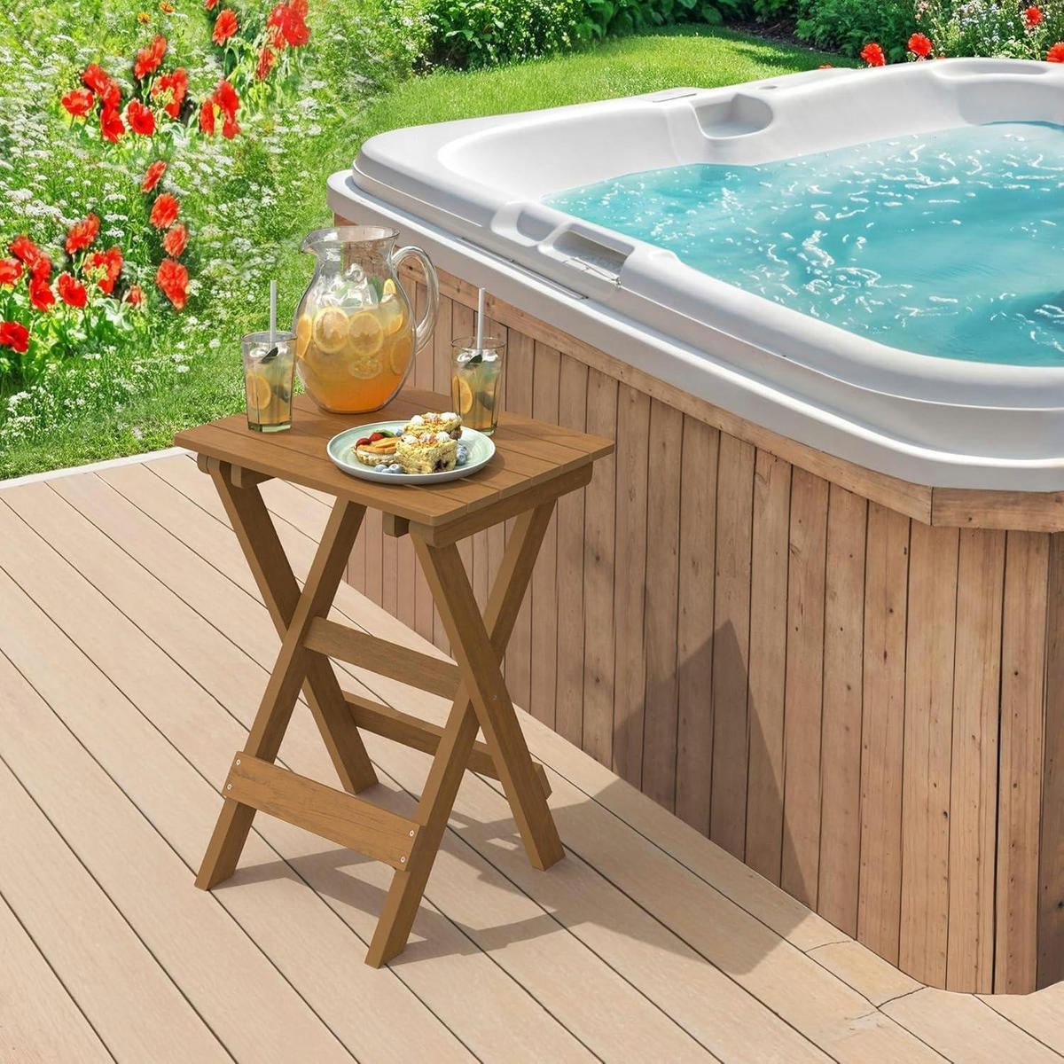 BEISTELLTISCH Outdoor Klappbar Teakfarbe 51 x 41 x 69 cm - Braun, Kunststoff (51/41/69cm)