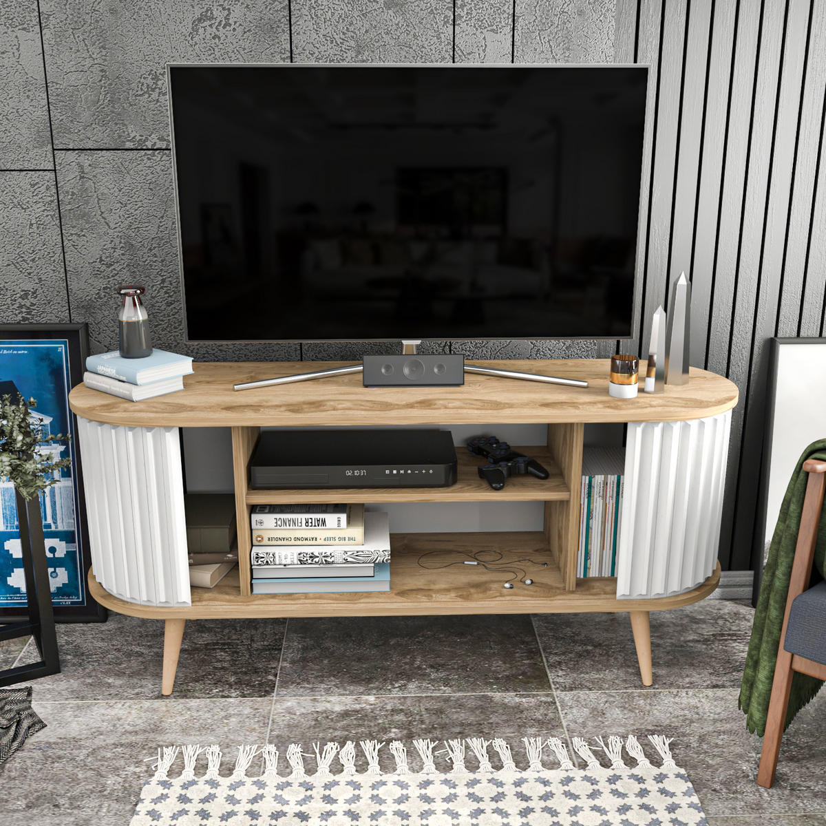 TV-ELEMENT Stor Weiß Braun - Braun/Weiß, Holz/Holzwerkstoff (43/64/140cm) - Decorotika