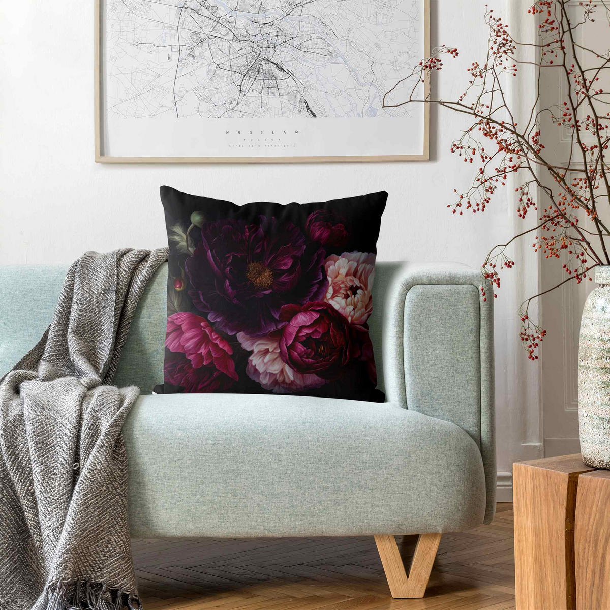 KISSENBEZUG Dunkle purpurne Blüten 50/50 cm - Violett, Textil (50/50cm) - Bilderwelten