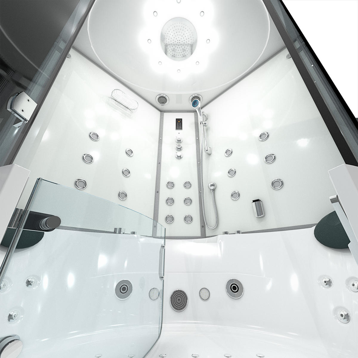 DAMPFDUSCHE Whirlpool Duschkabine K60-WS-TH-EC-SC - Weiß, Glas/Kunststoff (140/210/140cm) - AcquaVapore by Sandra Jentho