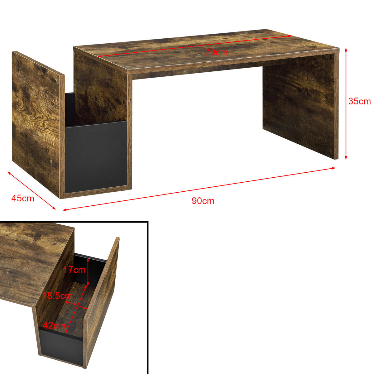 COUCHTISCH Bollnäs 90/45/35 - Eichefarben, Holzwerkstoff (45/90/35cm) - [en.casa]