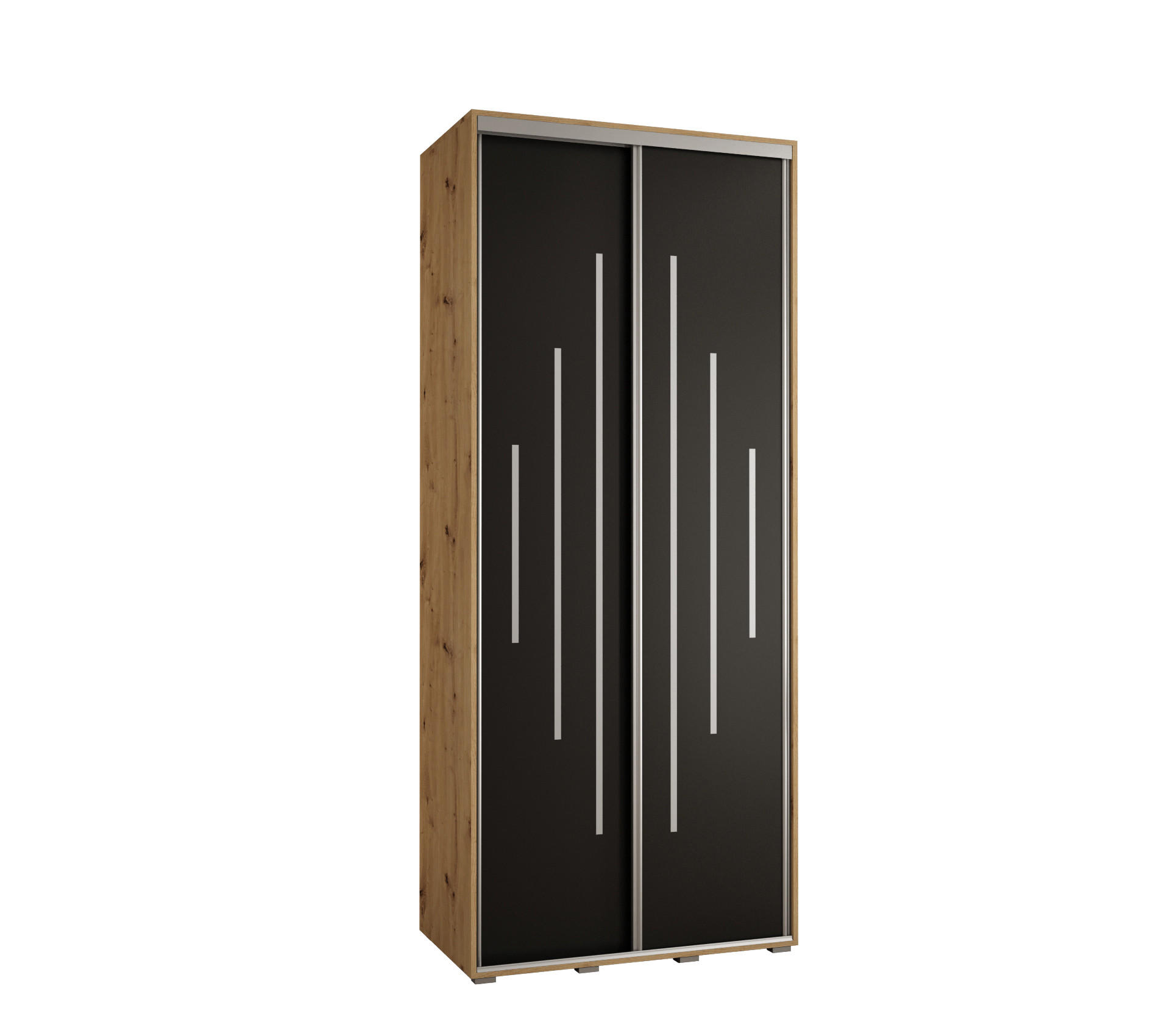 Abiks Möbel Schwebetürenschrank Eiche Artisan, Schwarz, Silber 120x235x45 cm