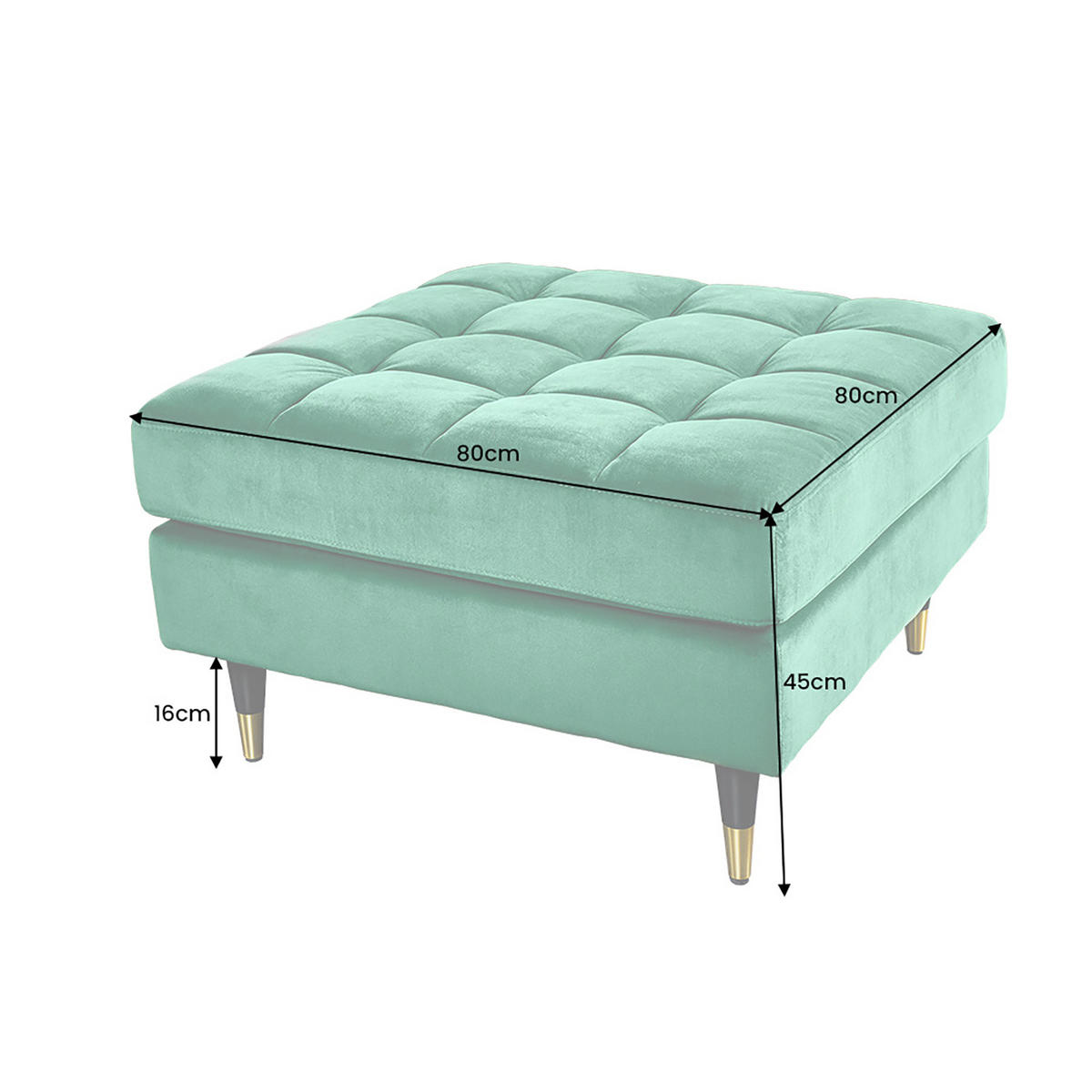 HOCKER COZY VELVET Samt Smaragdgrün 80 cm - Goldfarben/Schwarz, Holz/Textil (80/45/80cm) - riess-ambiente