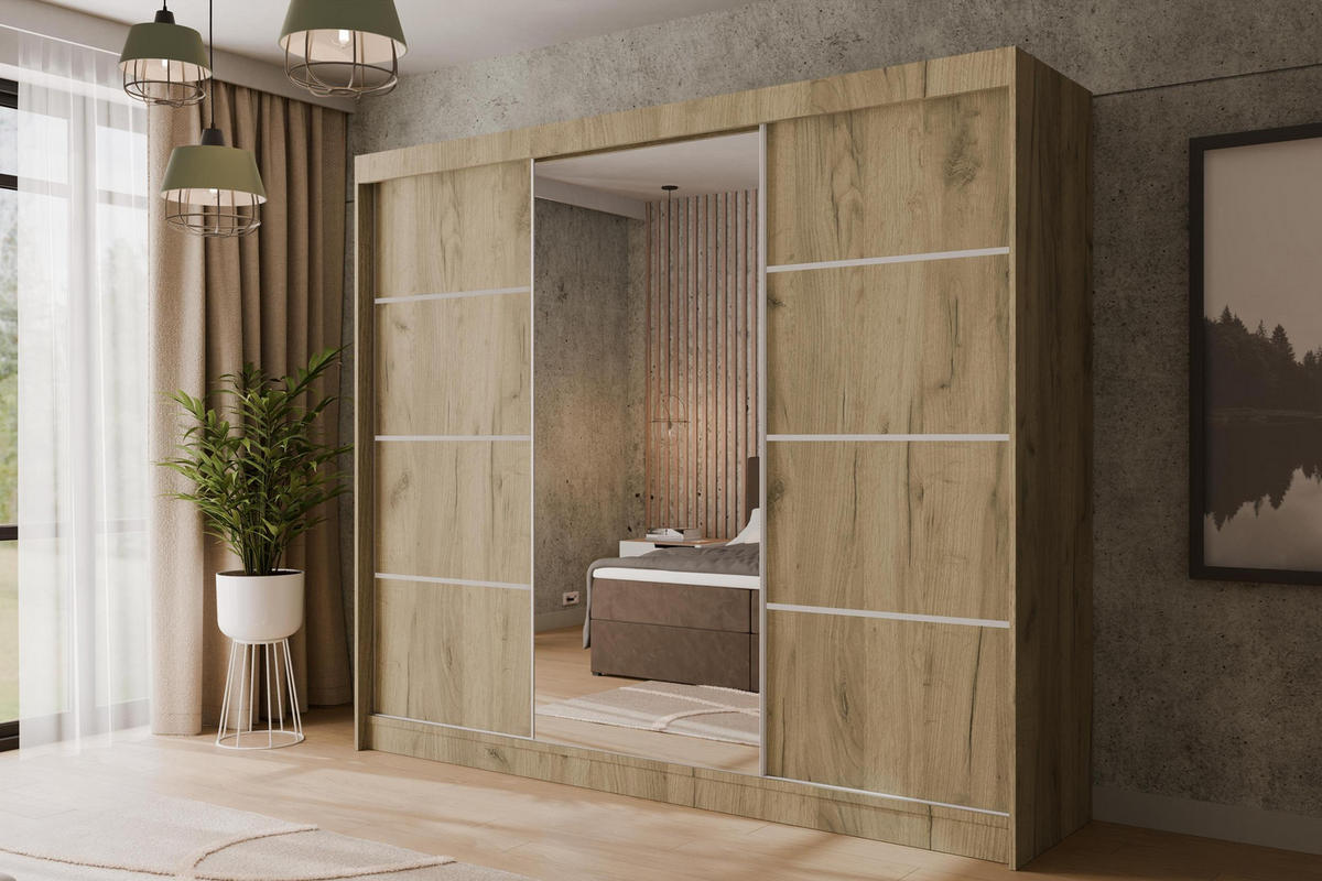 KLEIDERSCHRANK PAOKI - 250 cm - Braun - Braun, Holzwerkstoff (250/215/61cm) - ALTDECOR