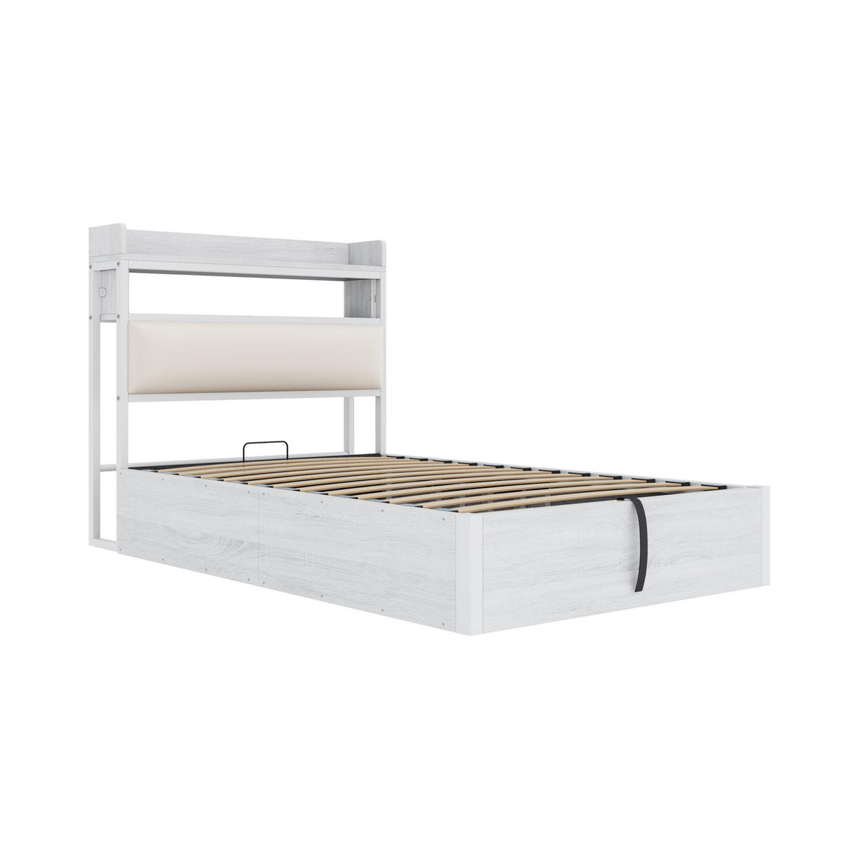 POLSTERBETT 90/200 cm Weiß aus Metall, Stoff und MDF mit Stauraum - Weiß, Metall (90/200cm) - OKMYHOME