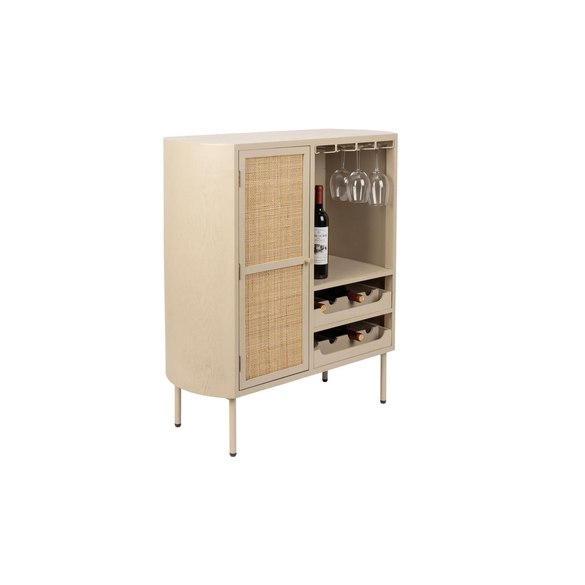 WEINSCHRANK Amaya Rattan - Beige, Holzwerkstoff (90/100/38cm) - Housecraft Living