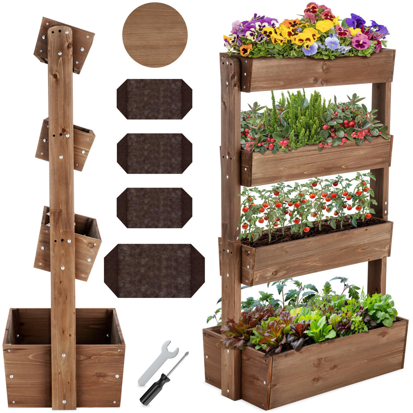 VERTIKALBEET Flora,inklusive Pflanzvlies, 85 x 45 x 140 cm,braun - Braun, Holz (85/140/45cm) - tectake