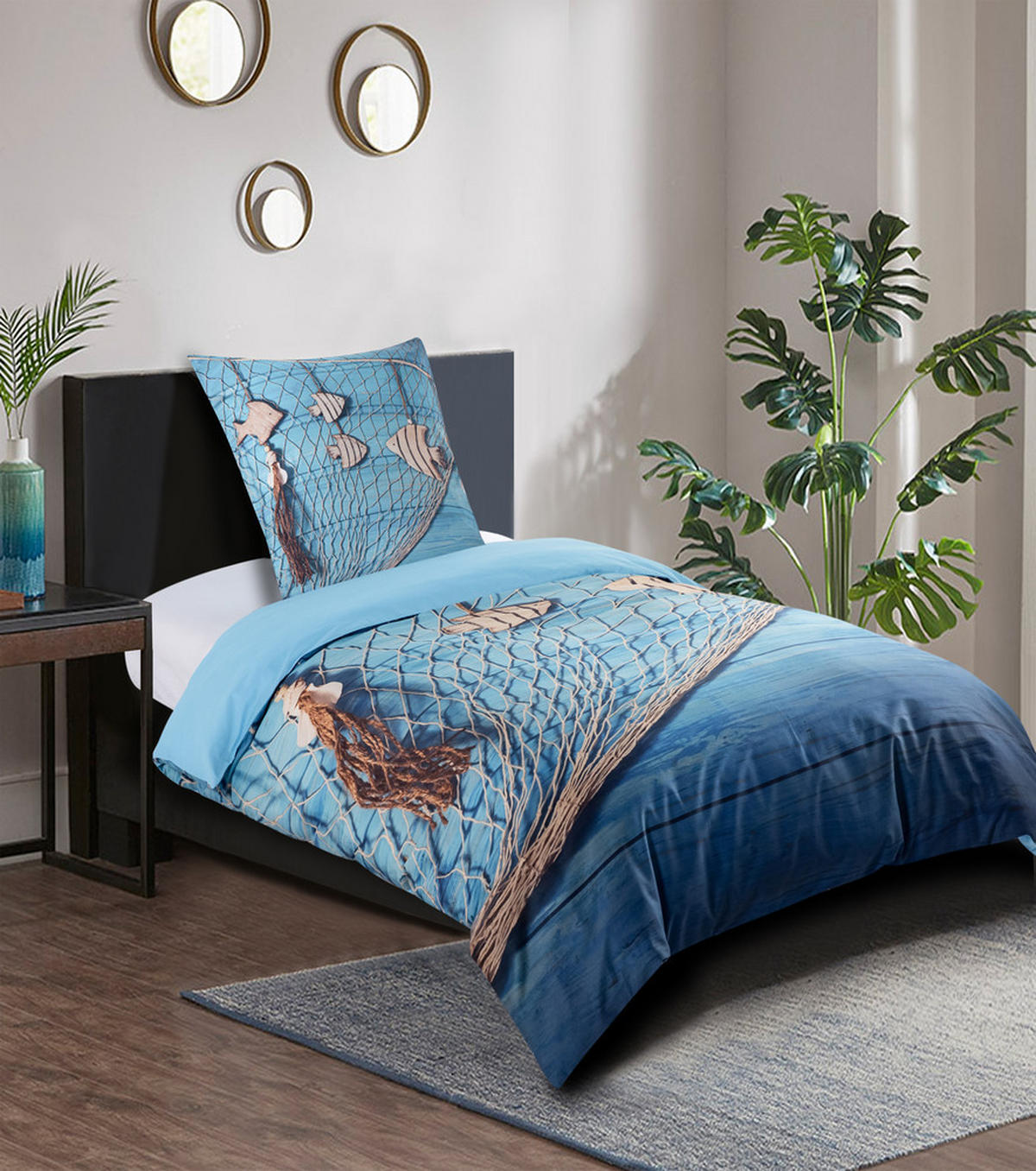 BETTWÄSCHE 2-teilig Seefahrt - Blau, Naturmaterialien (135/200cm) - Sanilo