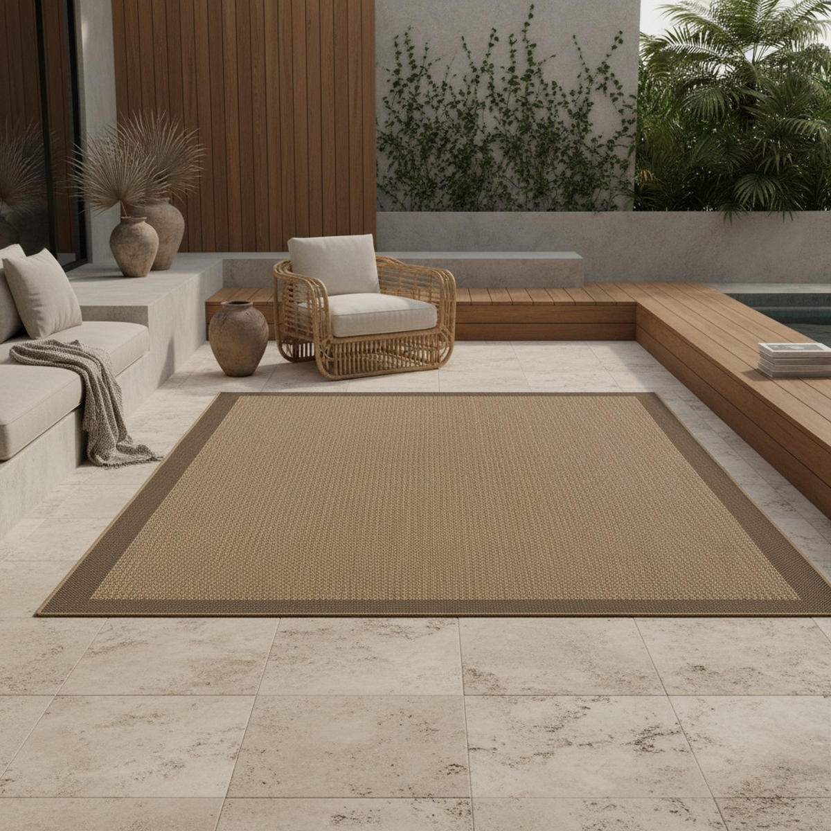 TEPPICH In-/Outdoor Jute-Optik Flachgewebe Bordüre Polypropylen Beige Läufer 80x150 - Beige, Textil (80/150cm) - KADIMA DESIGN