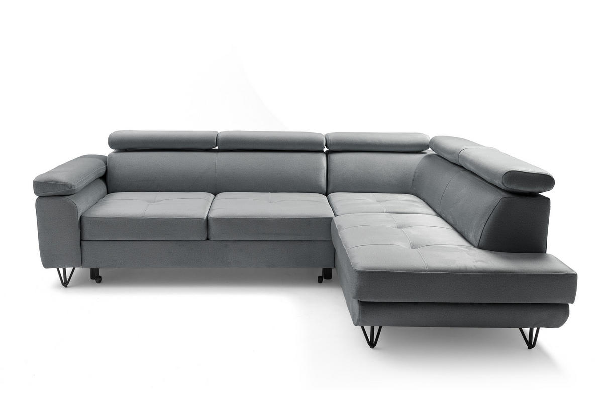 ECKSOFA JUNIOR L Rechts mit Schlaffunktion 194x128 Velours Grau - Schwarz/Grau, Holz/Textil (184/249cm) - Muffo
