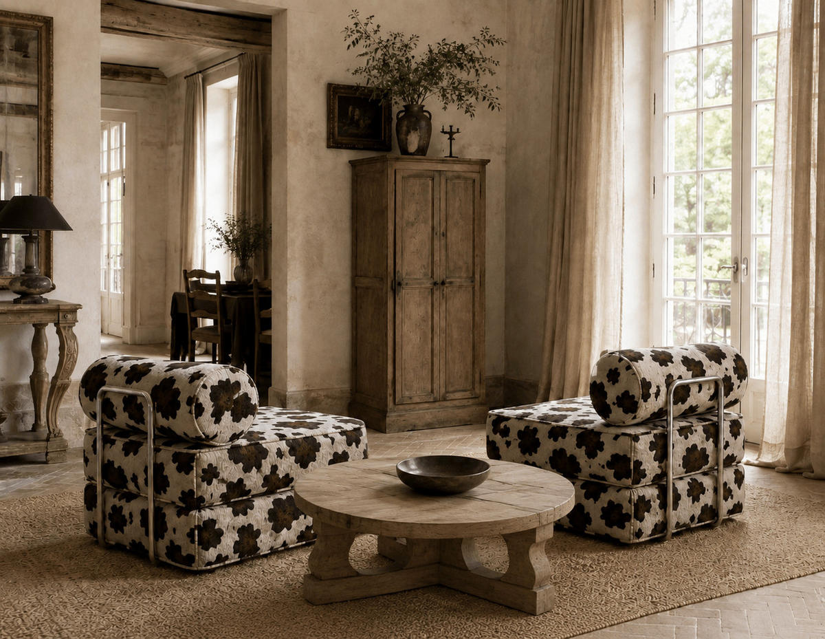 SCHLAFSESSEL ausklappbar, modularer Loungesessel mit Rückenrolle, Kuhmuster Braun-Creme - Braun, Textil (80/60/95cm) - SURB