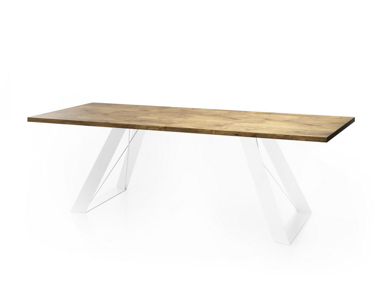 ESSTISCH Colter Weiß rechteckig ausziehbar, Lancelot Eiche 160-260/90/76 cm - Eichefarben/Weiß, Holzwerkstoff/Metall (160/90/76cm) - WFL GROUP