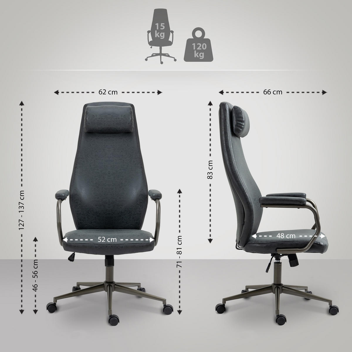 BÜROSTUHL Zephyr antik schwarz - Schwarz, Metall (62/137/66cm) - TPFLiving