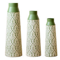 BODENVASE 3-tlg 61,5/51/43,5cm-Grüne Retro Metall Bodenvase für Trockenblumen Pampasgras - Grün, Metall (66.15cm) - Raelunyi