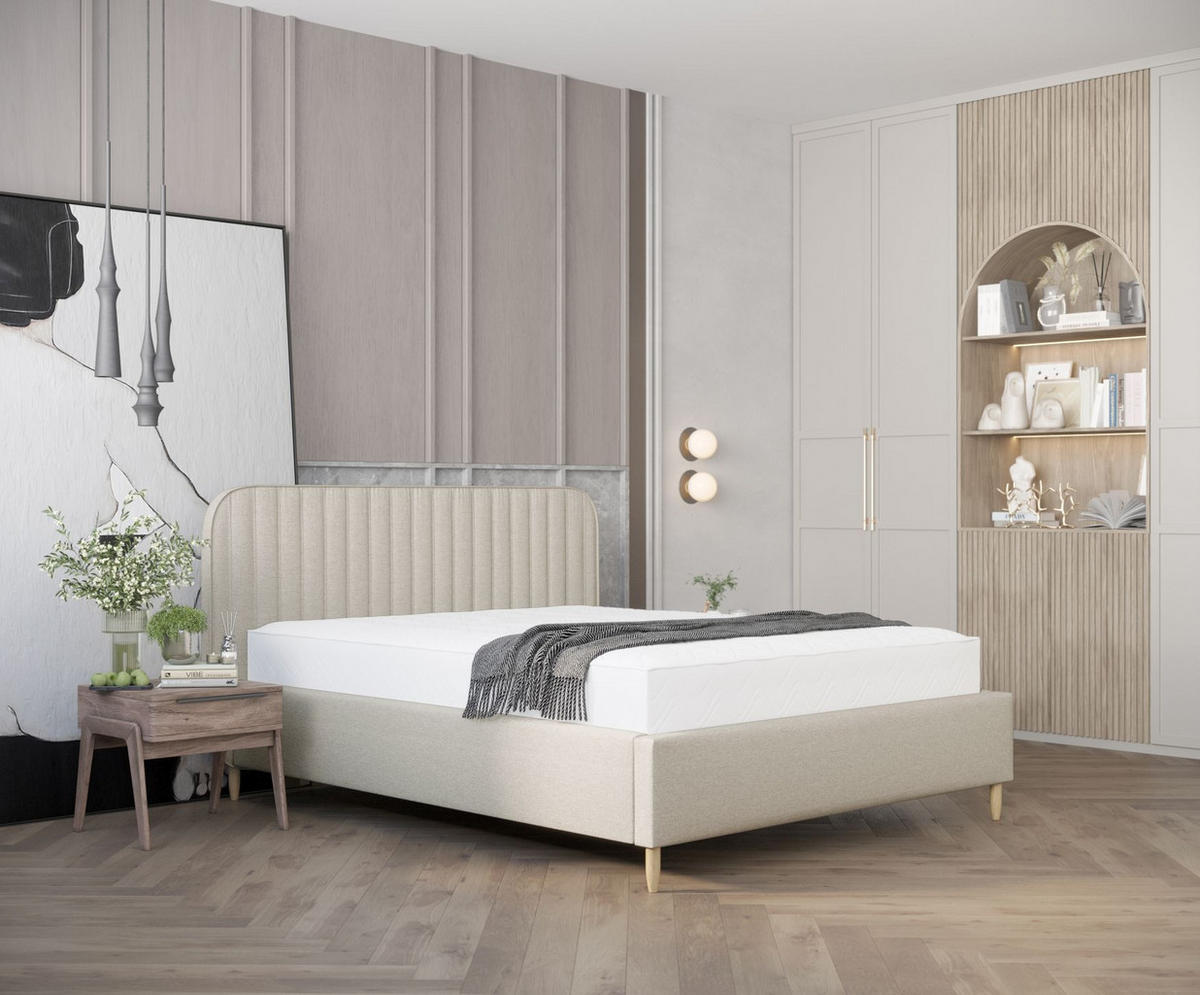POLSTERBETT Noto Beige 120/200 cm im Webstoff - Beige/Naturfarben, Holz/Holzwerkstoff (120/200cm) - Maison de Reve