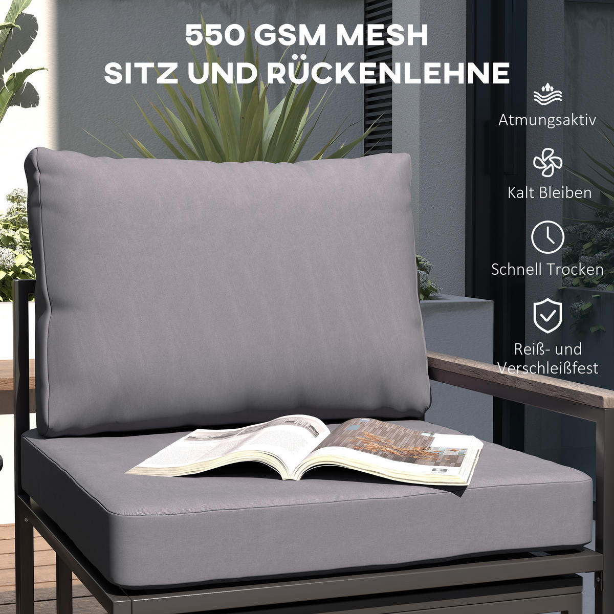 GARTENMÖBEL-SET 2 Personen - Grau, Metall - Outsunny