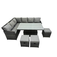 GARTENMÖBEL SET mit höhenverstellbarer Tisch Polyrattan Dunkelgrau 9-Sitzer - Dunkelgrau/Grau, Glas/Kunststoff - Fimous